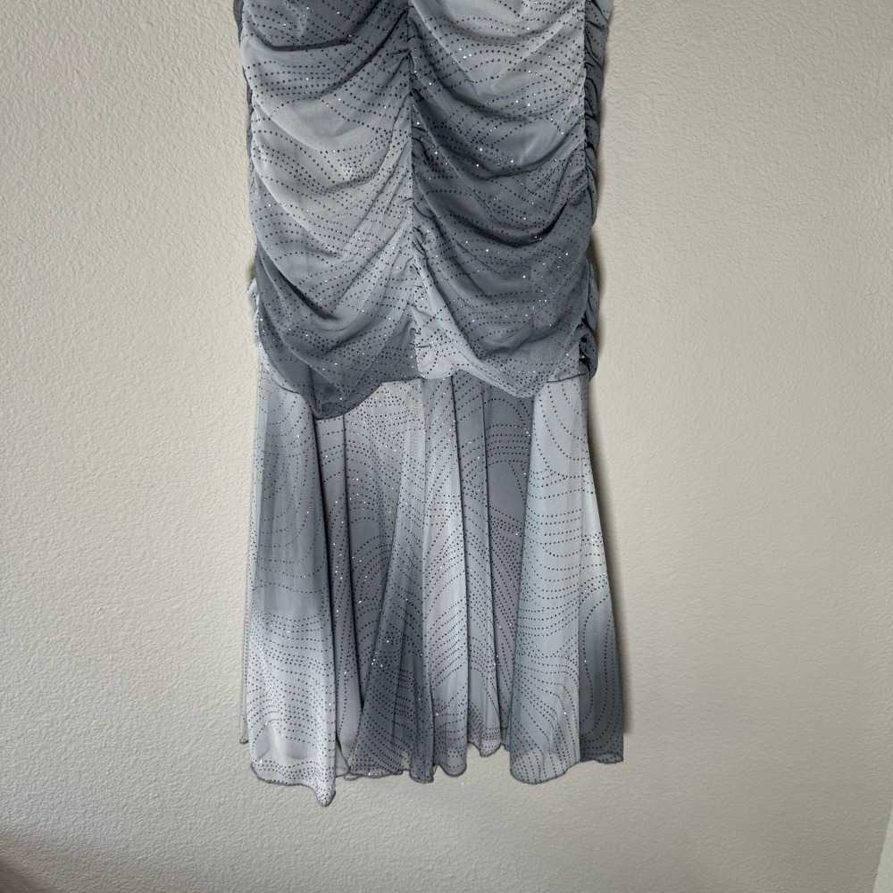 XOXO Y2K Grey Ombre Glitter Ruched Mesh Cocktail Dress Large RUNS SMALL HAS FLAW - Picture 13 of 16